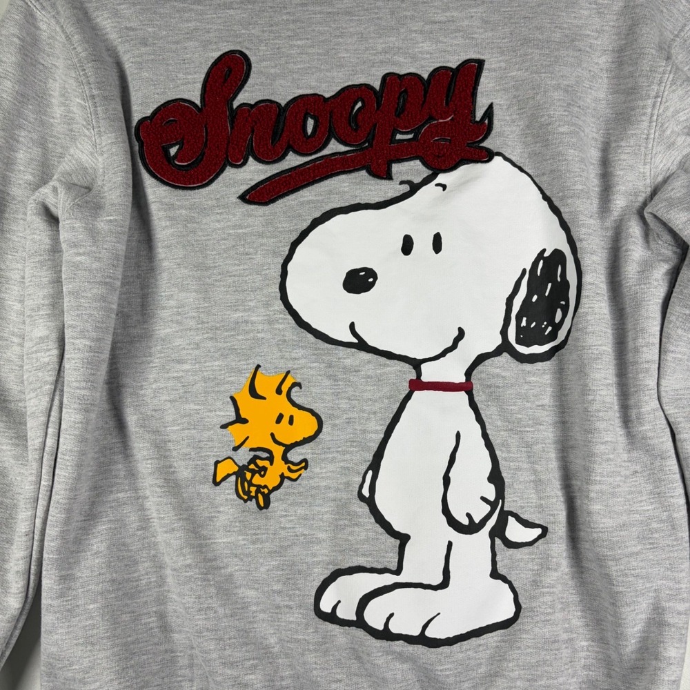 Peanuts Snoopy Woodstock Heather Gray Graphic Hoodie Freeze Size Small - Picture 7 of 11